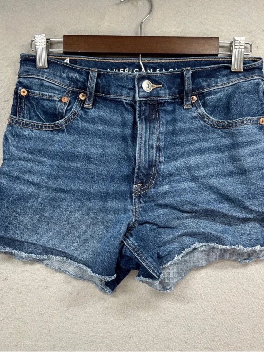 American Eagle Outfitters Dark Blue Frayed Hem Denim Shorts